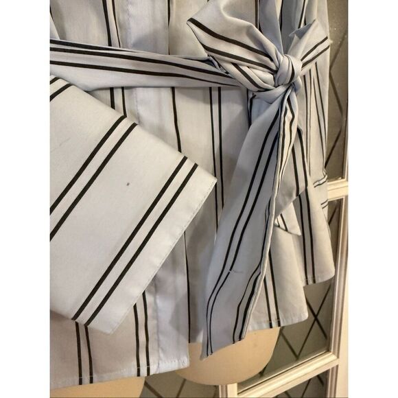 Worthington Womens Blue Striped Tie Waist Blouse Size Small - Picture 6 of 10